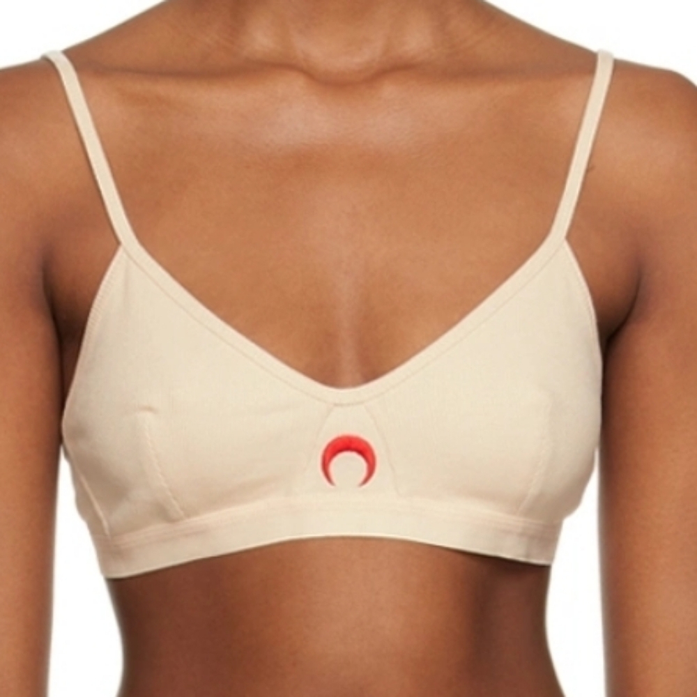 MARINE SERRE STRETCH ORGANIC COTTON RIBBED BRA IN "BROKEN WHITE" /SZ:MEDIUM